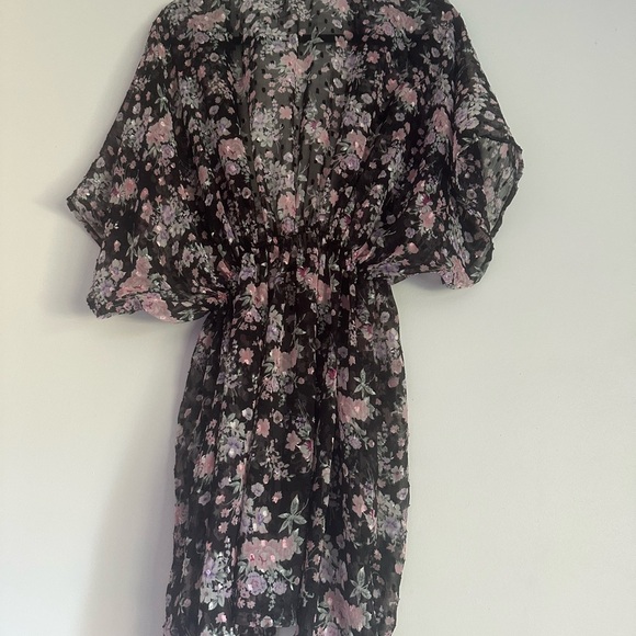 **3 for $15**Floral Black and Pink Cardigan coverup - Picture 4 of 4